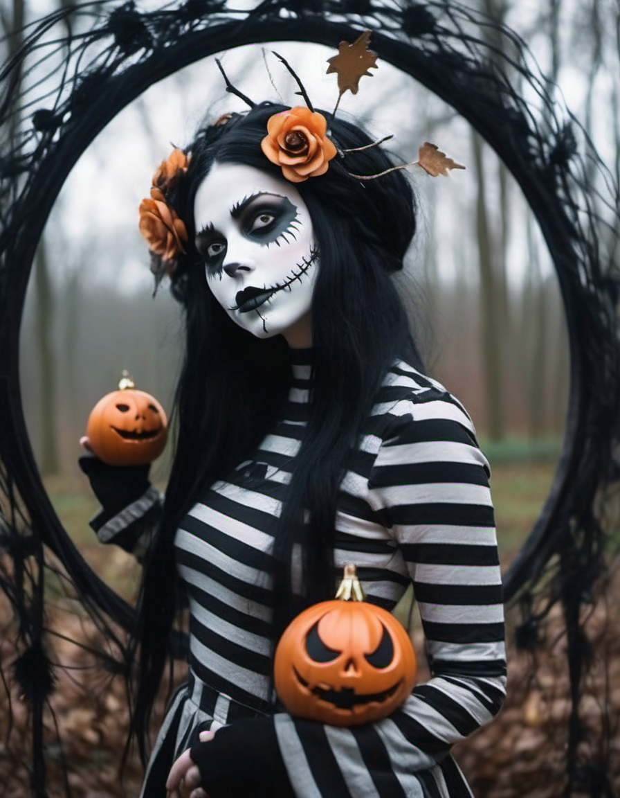 00115-sdXL_v10VAEFix-_lora_Amy Lee_1_ , face focused photo of amlyleevan, dressed as Sally from A Nightmare before christmas, black hair , (masterpie.png